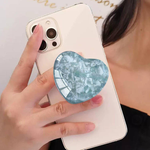 Expanding Mobile Cell Phone Grip Heart Shape Glass Holder for Smartphones, Sliver Shell