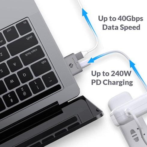 USB C Extender for MacBook, Afterplug 2-Port Type C Male to Female Extension Adapter, 240W PD, 8K Video