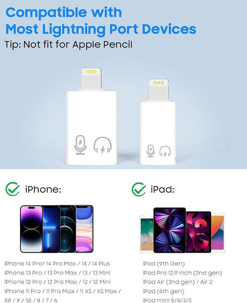 MoKo USB C Female to Lightning Male Adapter, Lightning to USB-A OTG Connector for iPhone 14/13/12/11 Pro Max