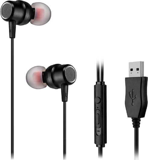 USB Earbuds with 8.2FT Extra Long Cord, in-Ear USB Headphone with Mic for Laptop, Desktop PC, Chromebook,
