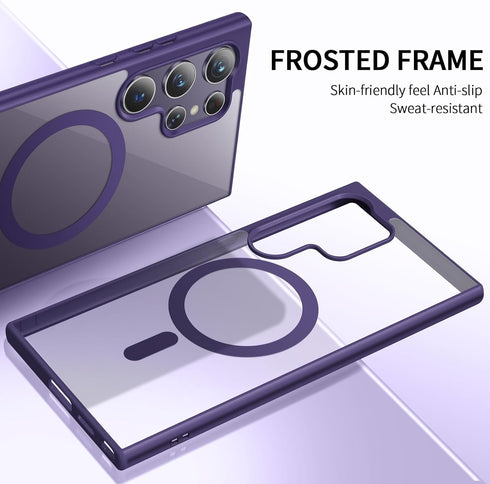 Samsung Galaxy S23 Ultra Case, Magnetic Cover with Soft Frosted Frame & Hard Clear Back, Shockproof Protection (Purple)
