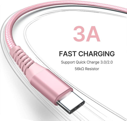 6FT 2 Pack 3A S24 S23 S22 S21 S20 A14 A15 A20 A32 A42 A53 A54, 16 15 PS5(Pink) Aioneus USB C Cable, USBC Cable Fast