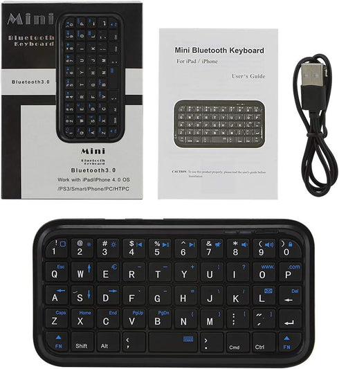 Bluetooth 3.0 Keyboard, Rechargeable Mini Slim Travel Size Wireless Pocket Keypad for PC, Notebook, Tablets, Smartphones