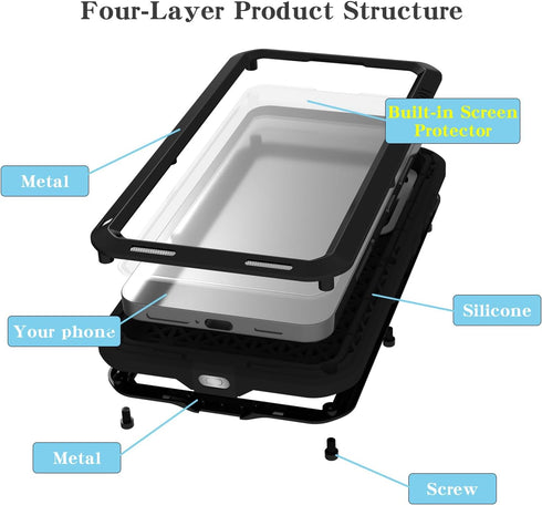 LOVE MEI Military Rugged Case for Samsung Galaxy S24 5G, Shockproof Dustproof with Tempered Glass Screen Protector
