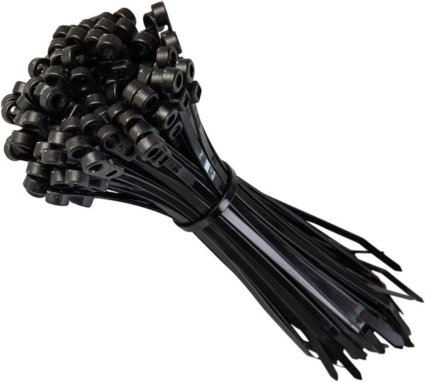 GTSE 100 Pack Black Screw Mount Head Zip Ties, 4" x 0.1", Zip Ties with Screw Hole