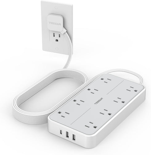 TESSAN Power Strip Surge Protector 10 FT with 8 Outlets and 3 USB Ports (1 USB C), Wall Mountable Charging Station