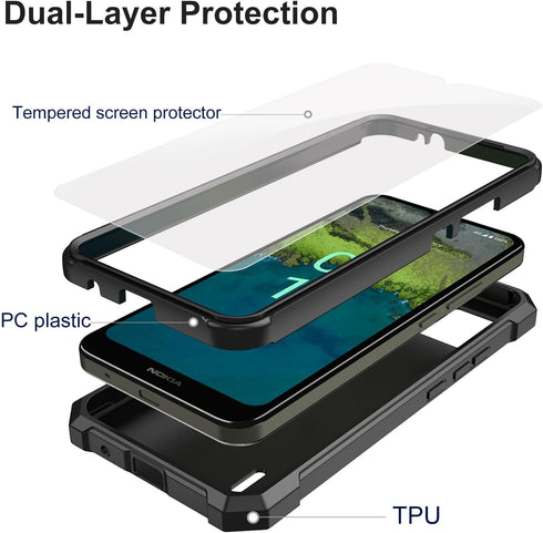 Ailiber Heavy Duty Rugged Case for Nokia C110 with Screen Protector, Dual Layer Shockproof TPU Bumper - Camo Design.