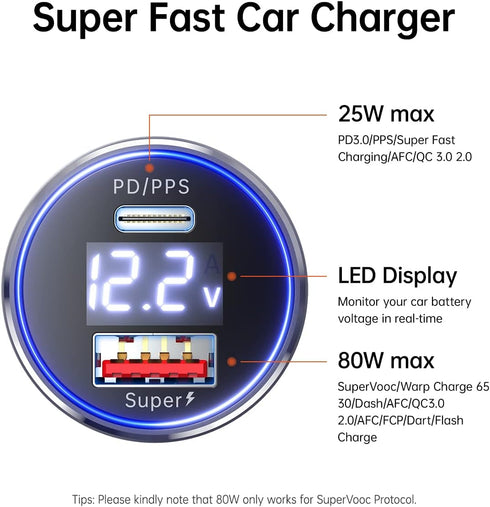 Oneplus Car Charger 80W SuperVooc Warp Charge 65W for Oneplus 12 12R 11 10 Pro 9 10T 10R 8T 8 7T 7 6T