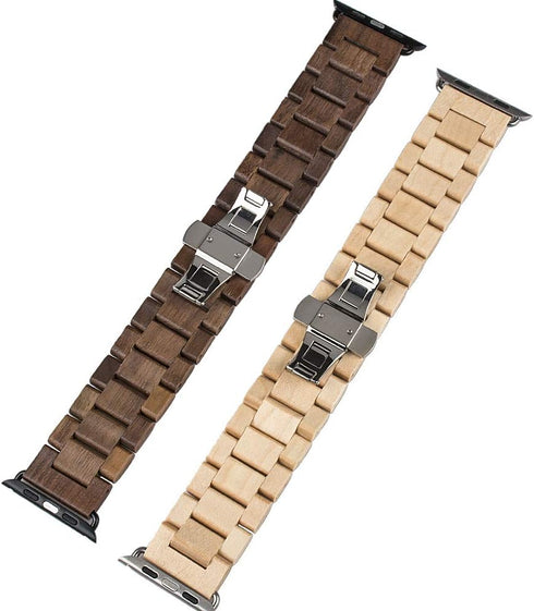 Wooden Watch Band for Apple Watch, Natural Hardwood Strap for iWatch Series 1-8, Walnut (42/44/45mm)