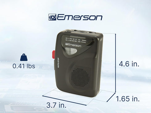 Emerson EPC-1000 Cassette 3.5mm Cassette Portable Player & Recorder with AM/FM Radio, Built-in Speaker, Headphone Jack