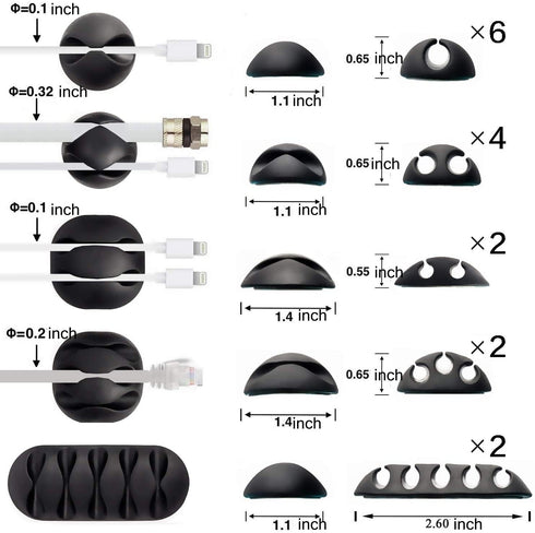 OHill Desk Cable Management Cord Organizer, 24 Pack Black Self Adhesive Cord Holder Cable Clips, Ideal Cable Organizer Wire Keeper for Desk, Nightstand, Phone Charger, Computer, Home, Office, Car