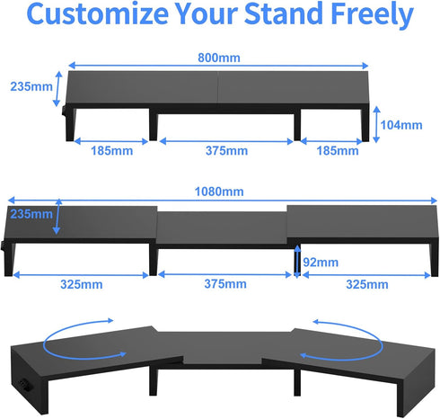 2 48.2" 44 lbs Pholiten Dual Monitor Stand Riser for MonitorsDesktop Monitor Stand with Adjustable Length and Swivel