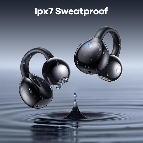 Open Ear Earbuds, Bone Conduction Headphones, Wireless Clip On with Charging Case, 42 Hours Playtime, Black