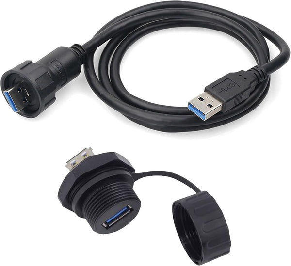 PENGLIN Waterproof USB 3.0 Cable, Male to Female Panel Mount Connector with Extension Cable Set