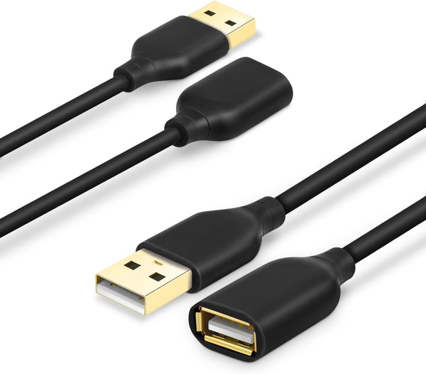 Costyle USB Extension Cable 6FT, 2-Pack USB 2.0 A Male to A Female Extension Cord for USB Devices, Black