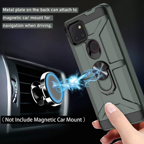 T-Mobile Revvl 5G Case with 2 Tempered Glass Screen Protector, Full Body Hybrid Hard Case with Kickstand, Midnight Green