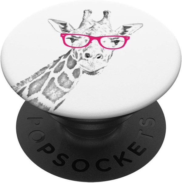 PopSockets PopGrip: Giraffe wearing Hot Pink Glasses Swappable Grip for Phones & Tablets