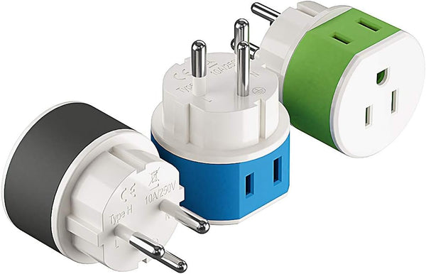 OREI Israel, Palestine Power Plug Adapter with 2 USA Inputs - Travel 3 Pack - Type H (US-14) for Cell Phones, Laptop,