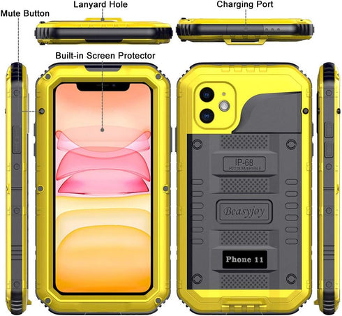 Beasyjoy Waterproof Case for iPhone 11, Metal Military Grade, Heavy Duty Defender