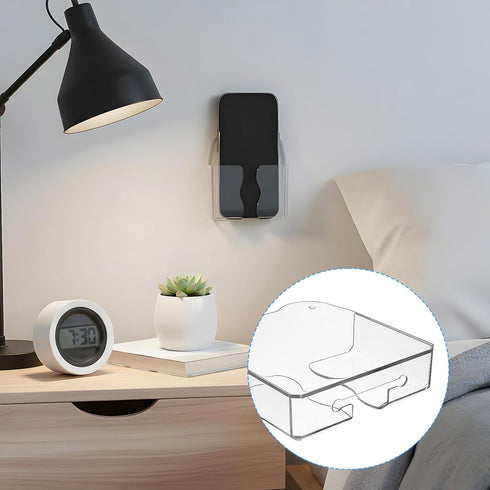 Xinjoduz 2 PCS Wall Mounted Phone Holder, Clear Plastic Self Adhesive Bedside Cell Phone Stand Cradle with Charging