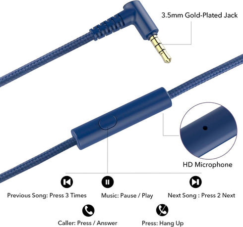 A8 Over-Ear Headphones with Microphone, Lightweight Folding Stereo Bass Headphones for Smartphone/Tablet (Blue)