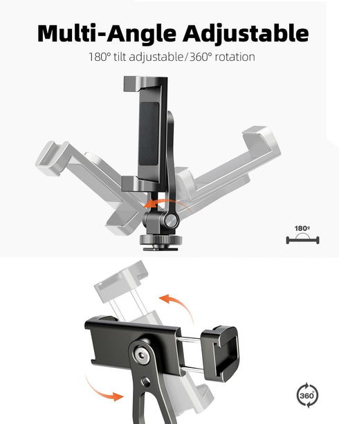 ZOINSHOT 360 2 1/4" All Metal Phone Tripod Mount, Rotation Tripod Phone Mount with Cold Shoes, Adjustable Cell Phone