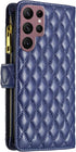 Asuwish Wallet Case for Samsung Galaxy S22 Ultra 5G - Leather Flip, Credit Card Holder, Tempered Glass, Blue.