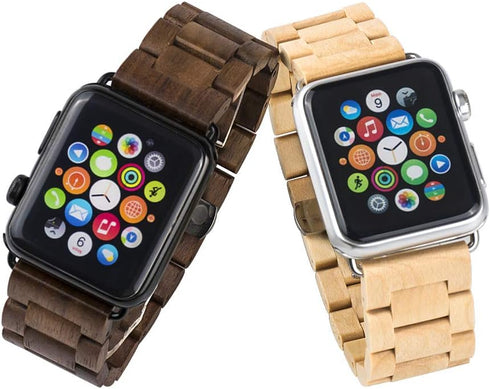 Wooden Watch Band for Apple Watch, Natural Hardwood Strap for iWatch Series 1-8, Walnut (42/44/45mm)