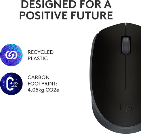 Logitech M170 Wireless Mouse for PC, Mac, Laptop, 2.4 GHz with USB Mini Receiver, Ambidextrous - Black