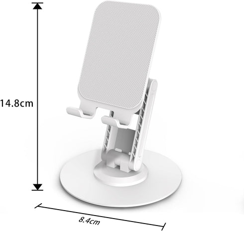 360° Rotating Phone Stand for Desk, Portable & Foldable Holder, Adjustable Angle & Height for iPhone, iPad, Tablet -