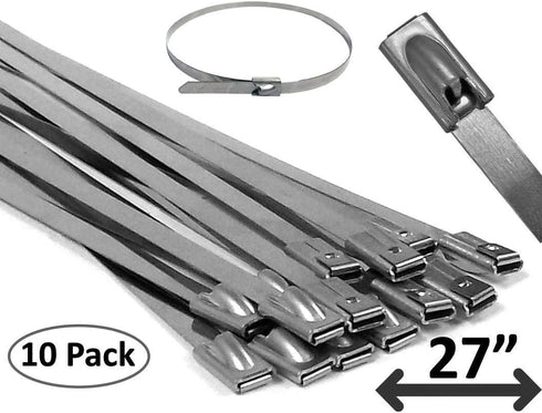 Electriduct 304 Stainless Steel Cable Ties, 27 Inch, 200 Lbs Heavy Duty Zip Ties, UV Resistant (10 Pack)