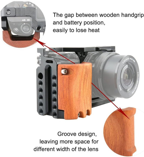 NICRYRIG Cage Kit for Sony A6400 A6500 Mirrorless Camera with Wooden Handle Grip