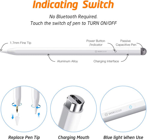 WixGear Stylus Pen for iPad - Active Pencil with Palm Rejection, Compatible with Apple iPad (2018-2020)