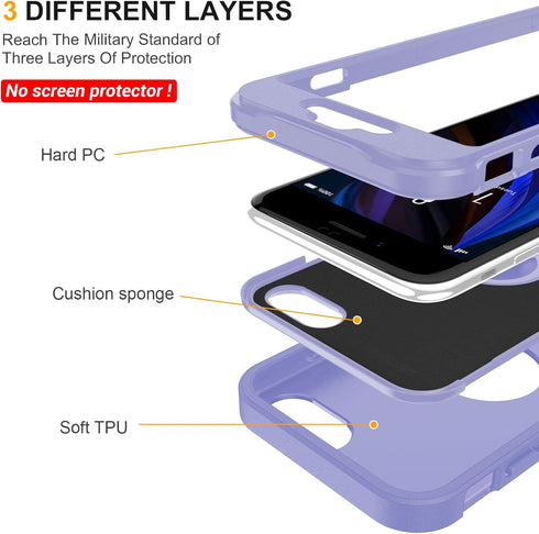 Shop jaroco iPhone SE Case 2022/2020, iPhone 8/7 - Shockproof, Dust-Proof, Military Grade, Non-Slip, Light Blue+Purple.