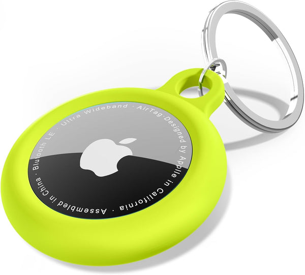 oakxco Neon Green Airtag Keychain Silicone Holder with Key Ring, Cute Accessories for Kids, Luggage, Car Dog Collar,