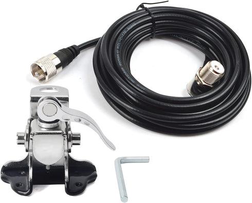 HYS SO239 PL-259 16.4ft RG-58 Stainless Steel Adjustable Car Antenna Mount Bracket with to Connector & Coax Cable
