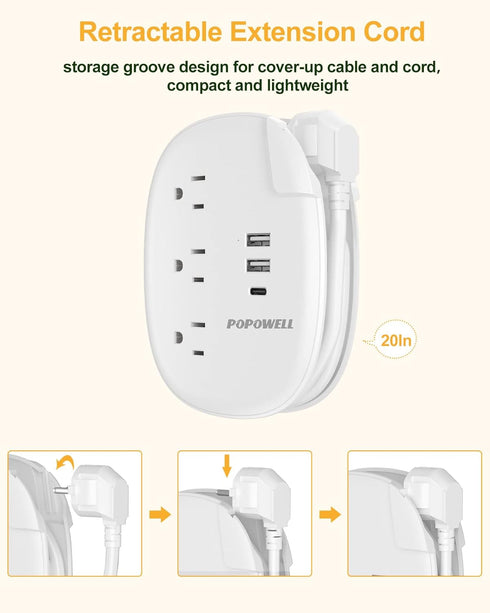 European Travel Plug Adapter with USB C, US to EU Plug Adaptor 3 USB Ports (15.5 W), Type E European Power Strip 3