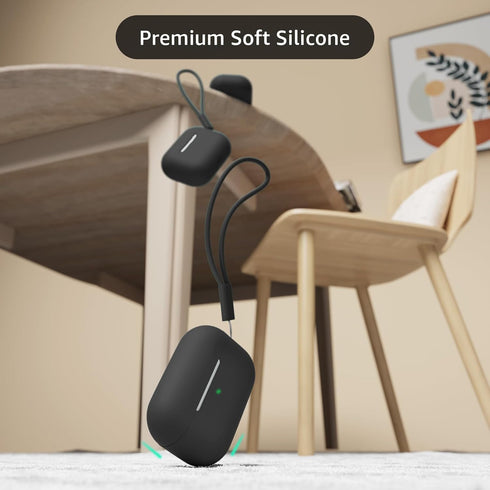 Compatible with AirPods Pro 2 Case, Soft Silicone Skin Cover with Cleaner Kit and Lanyard, Front LED Visible (Black)