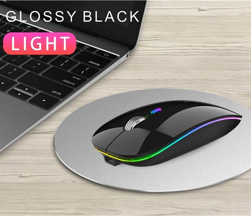 TENMOS Wireless Bluetooth Mouse, LED Slim (Bluetooth 5.1 + USB) 2.4GHz Rechargeable Silent Mouse with Type C Adapter,