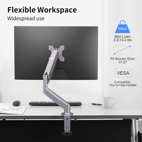 Suptek Monitor Mount, Gas Spring Single Monitor Arm Desk Mount, Fully Adjustable Fits 17-27 inch Monitors, Weight