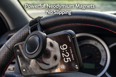 IQ Labs Magnetic Steering Wheel Phone Mount Universal Fit for iPhone MagSafe & Android Devices