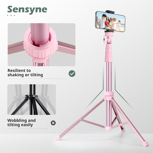 SENSYNE 72" Phone Tripod & Selfie Stick, Extendable Cell Phone Tripod Stand with Wireless Remote and Phone Holder,