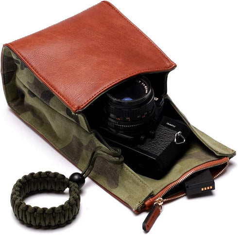 CANPIS Mirrorless Camera Case, Leather Small Camera Bag Lens Pouch, Photography Travel Bag, Outdoor Carry-on Storage Bag (not support DSLR Camera and Long Lens)