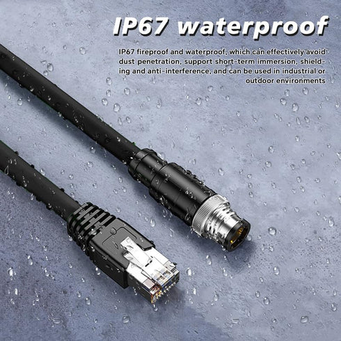 M12 to RJ45 Industrial Ethernet Cable,Automation Systems Interconnect M12 4 Pin D Code Male to RJ45 Male Shielded Cable Assembly, Cat5e SFTP 4PR/26AWG 2M/6.6Ft