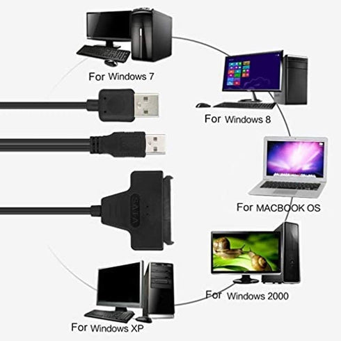 SATA to USB 2.0 Cable Adapter for 2.5" HDD SSD Hard Drive Connector for Data Recovery