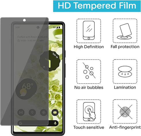 3 Pack Anti-Spy Tempered Glass Privacy Screen Protector for Google Pixel 6, Ultra HD, 9H, Bubble-Free, Easy Install.
