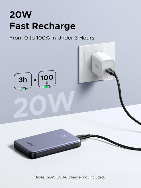 UGREEN 10,000mAh 22.5W, PD3.0 Pack 17/16/15/14/13/12 S25/S24 Power Bank Compact Portable Charger USB-C Travel Fast