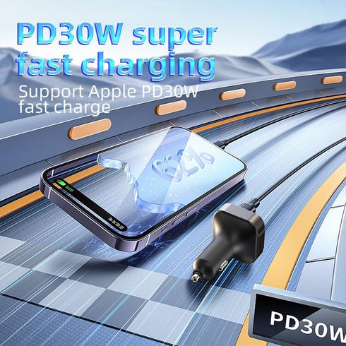3 Port Fast Car Charger, PD30W & QC3.0 Cigarette Lighter Adapter for Rapid Charging Multiple Devices, Compatible with