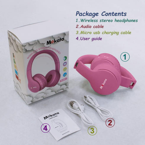 Shop Pink Bluetooth/Wired Headphones for Kids - Over Ear, Volume Limited 85/110dB, Foldable, AUX Mic for School &