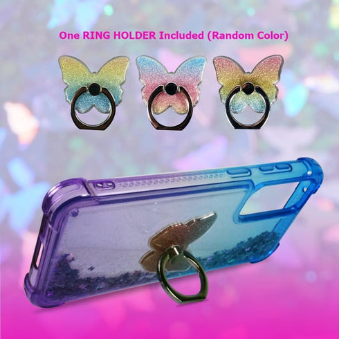 Zase Design Clear Case for Samsung Galaxy A13 5G, Liquid Glitter Sparkle Bling Shockproof with 3D Butterflies Waterfall